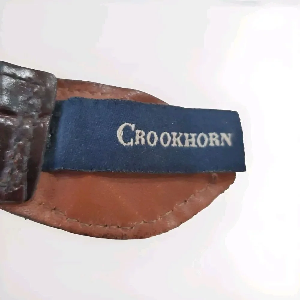 Crookhorn Woven Stretch Leather Belt Mens 44 Brown Beige Handmade USA